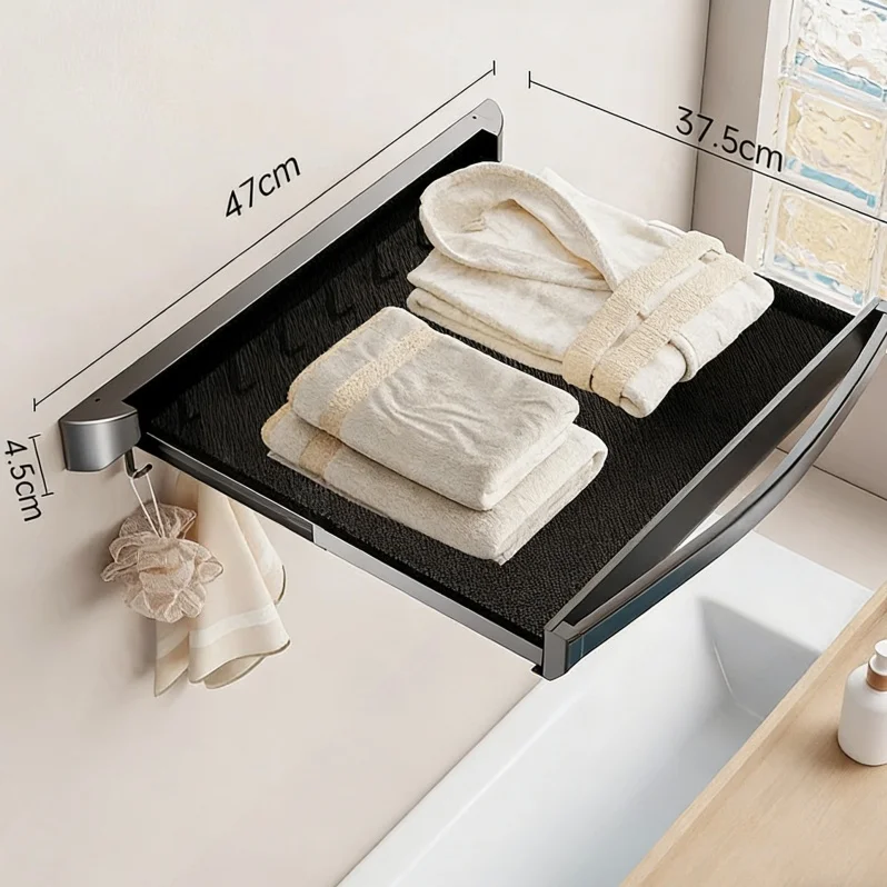 

*Hidden Folding Retractable Bathroom Wall-mounted Adhesive-free Towel Rack for Clothes Storage