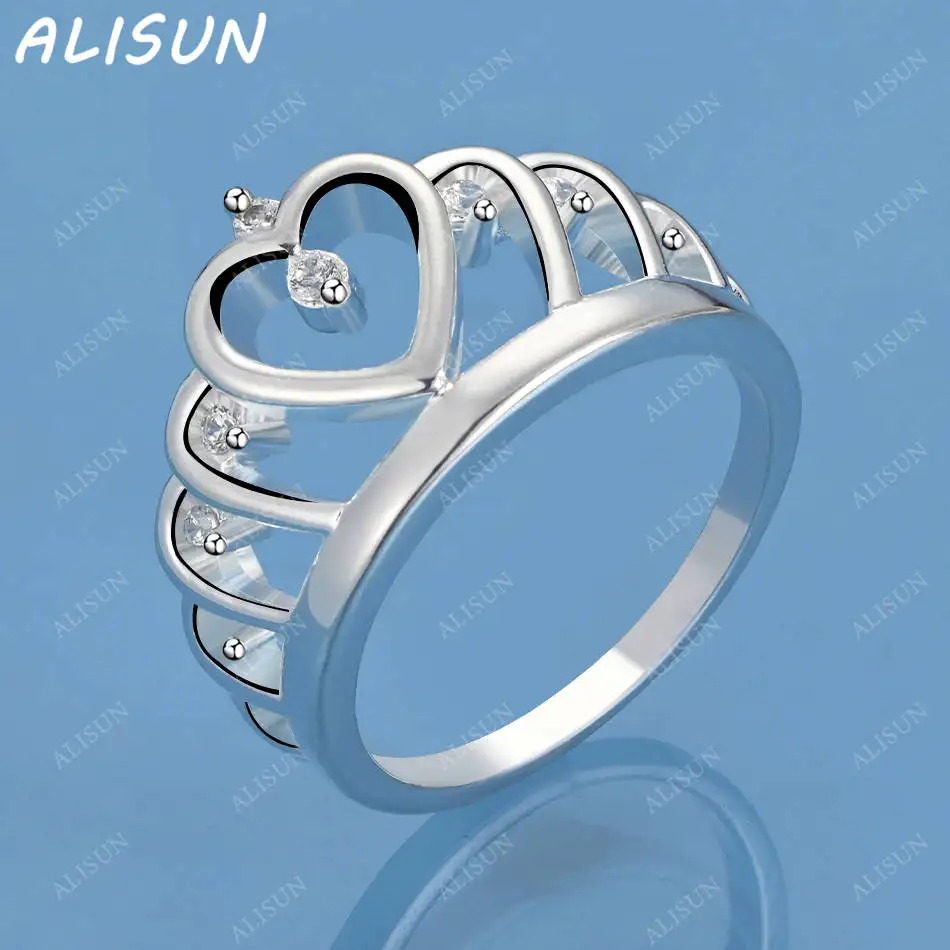 

ALISUN 925 Sterling Silver Zirconia Crown Ring For Women Fashion Jewelry Vintage Grace Charm Noble Party Birthday Gifts