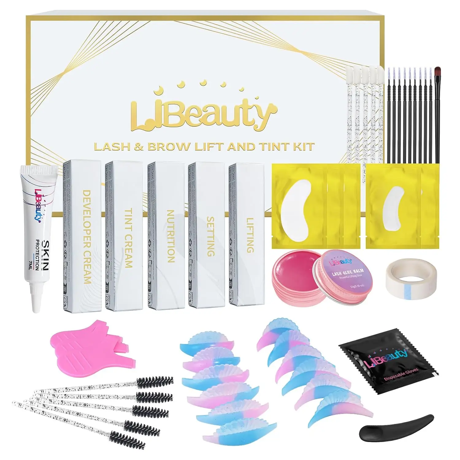 Libeauty Lash Lift and Tint Kit Brow Lamination & Brow Color 4-in-1 Tube Design Eyelash Perm For Natural Curl Lashes and Brows