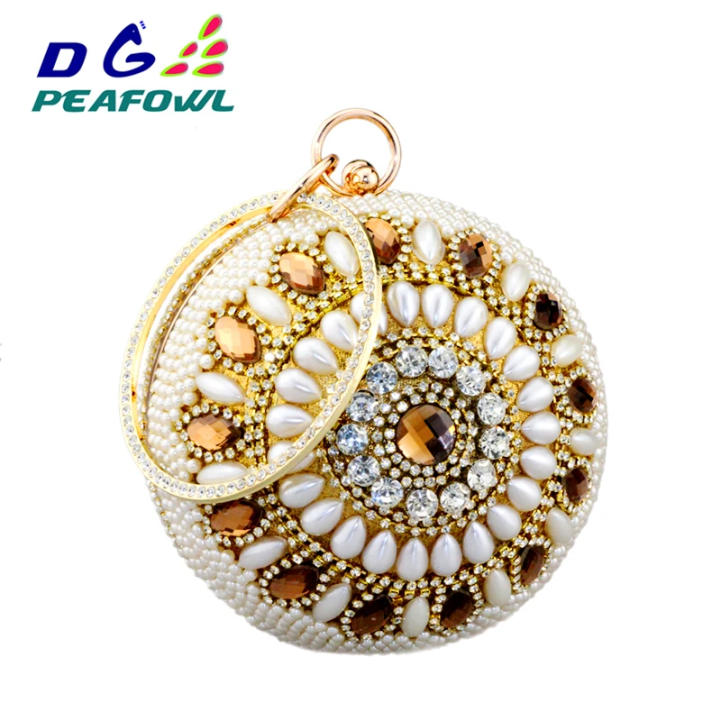 

Evening Round Ball Bag Tassel Fashion Women Beaded Pearl Crystal Purse Bridal Wedding Shoulder Wristlets Party Clutches Handbag