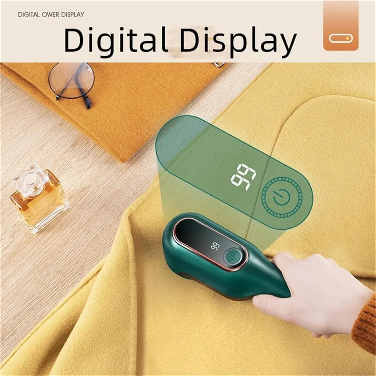 Elektryczny odpylacz do ubrań A68M, akumulatorowy, odpylacz, inteligentny cyfrowy wyświetlacz, golarka do kłaczków, cyfrowy wyświetlacz mocy, biały