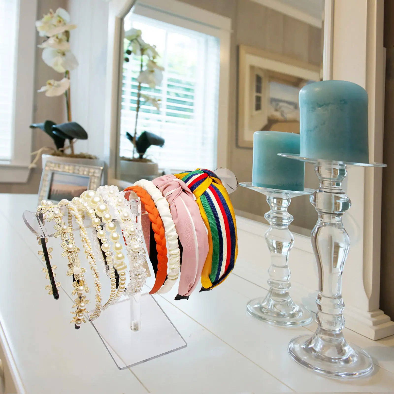 Transparent Acrylic Headband Storage Organizer Stand Wall Mount Hairband Rack for Women Boutique Dressing Room Jewelry