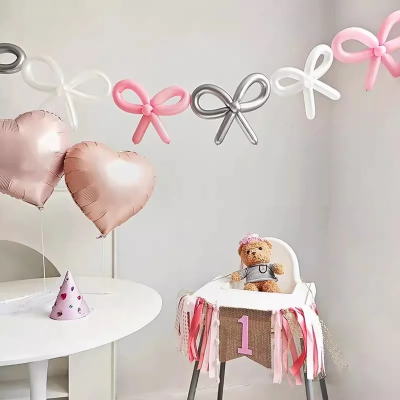 INS Colorful Rainbow Bow Retro Balloon Garland Banner Pastel Pink Blue Bow Numebr First One 1st 2 3 4 5 6 Year Old 100 Day Decor