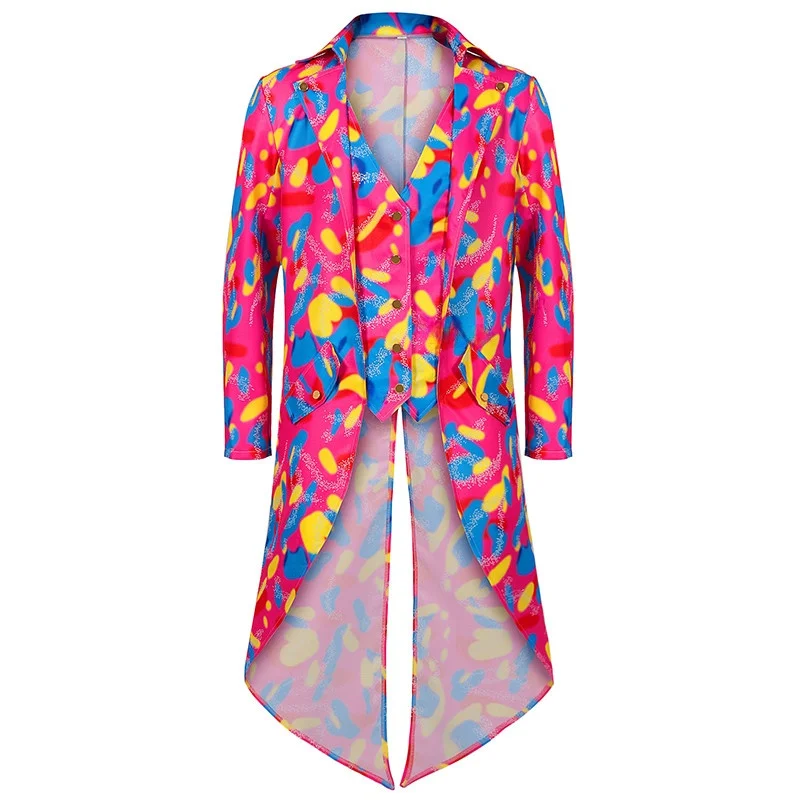 ชุดทักซิโด้พิมพ์ลายเรโทรดิสโก้สำหรับผู้ชาย ชุดคาร์นิวัล ชุดแสดงบนเวที ทรงเข้ารูป ผ้ากำมะหยี่ ความยาวปกติ