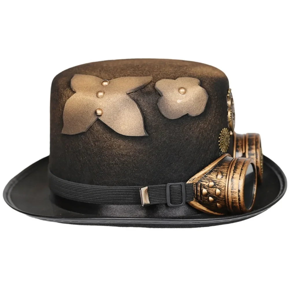 Steampunk Top Hat with Detachable Goggles and Flower for Men and Women Hat Flower Design