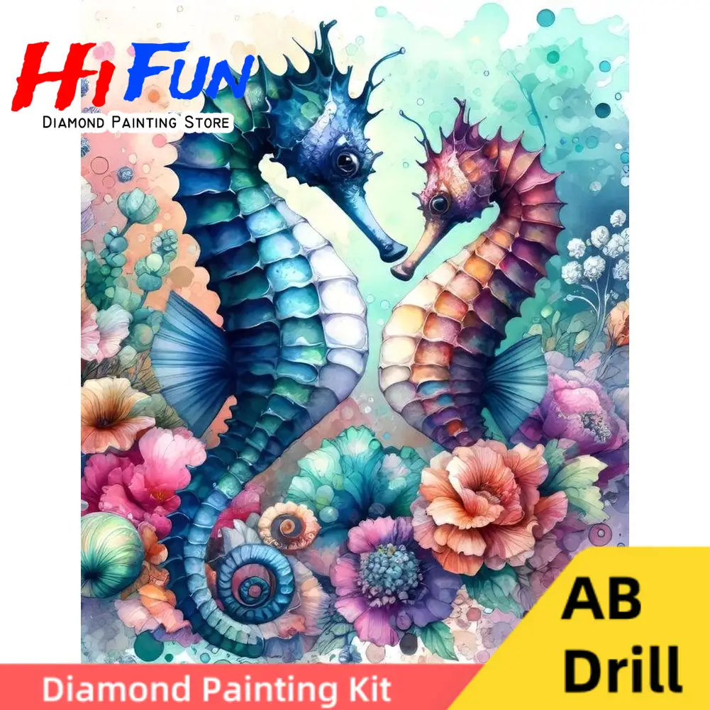 

Sea Horse Couples Sea Life 5d AB Drills Full Diamond Painting Art Cross Stitch Seaside Themed Pictures Beach House Decor