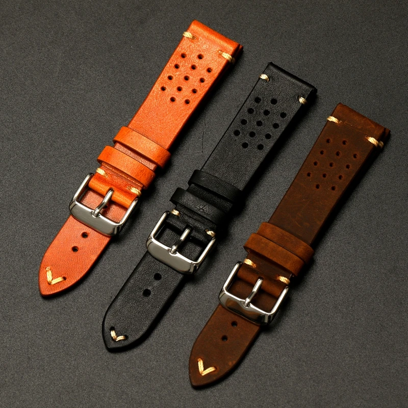 Vintage Cowhide Watchbands 18mm 19mm 20mm 21mm 22mm Men Women Brown Black Genuine Leather Porous Watch Band Strap for DW Belt