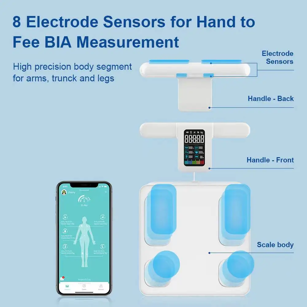 Intelligent Bioimpedance Body Fat Scale 8 Electrodes Professional Body Composition Meter With Handle BMI Scale Rechargeable