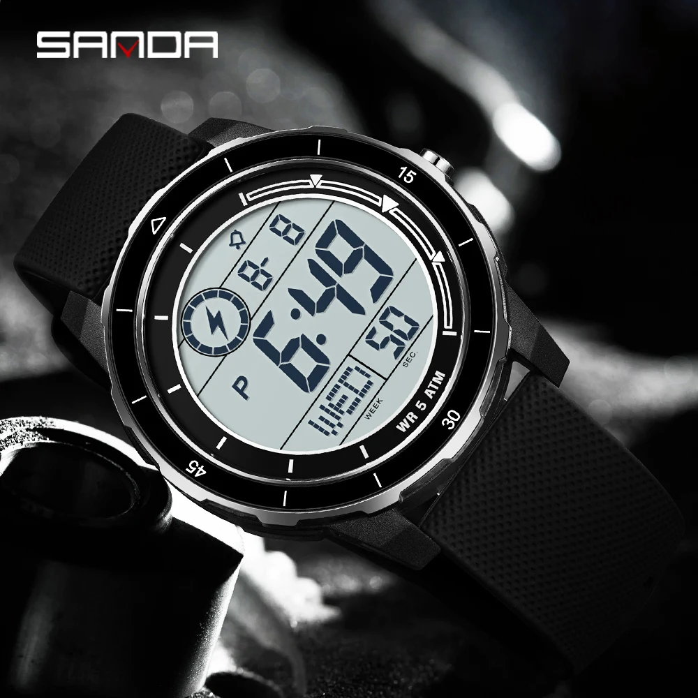 

SANDA 2205 Студенческие электронные часы с обратным отсчетом, водонепроницаемые светящиеся светодиодные модные мужские электронные часы, будильник 2025