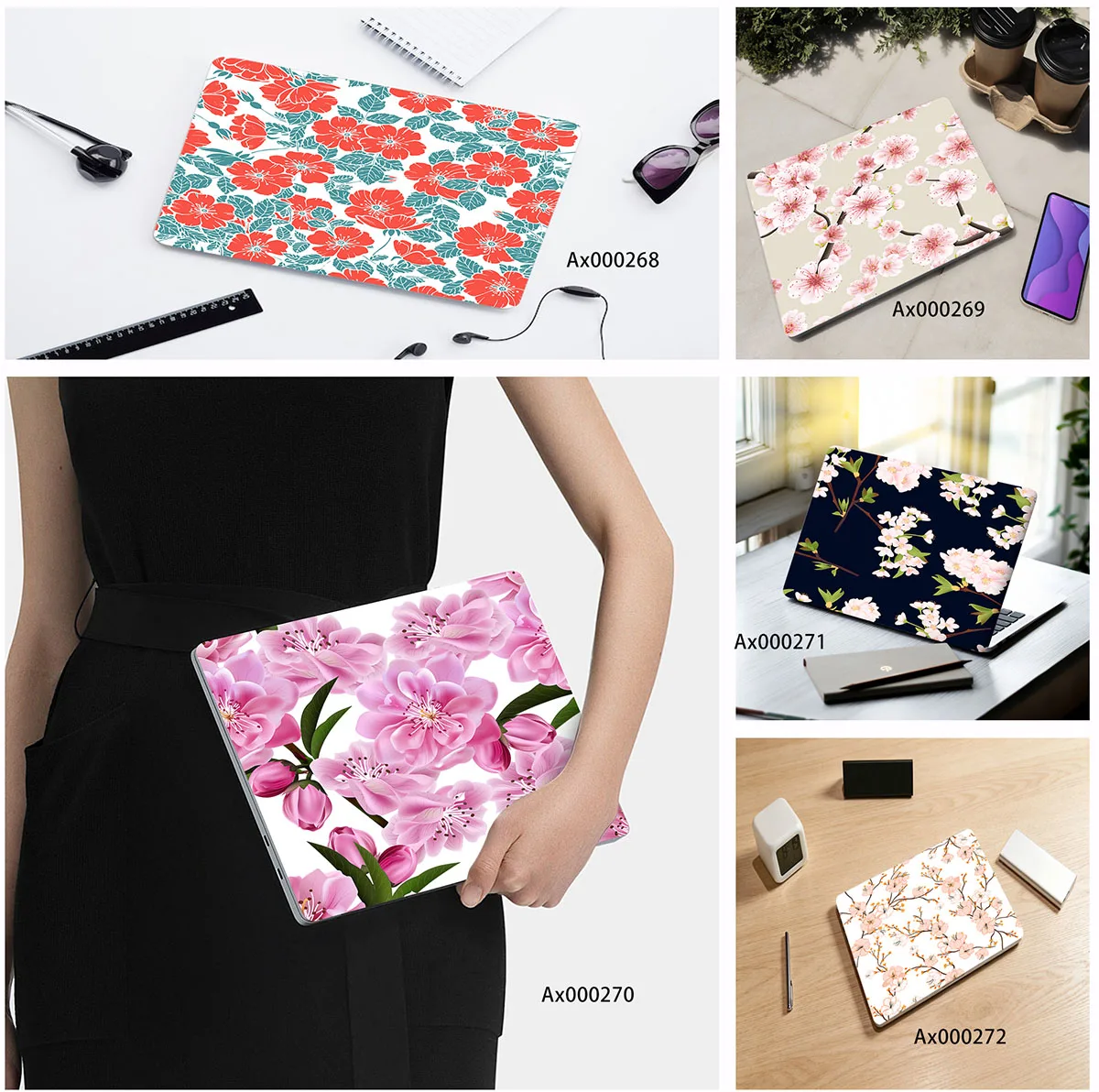 2pcs/pack Dreamy Pink Sakura Full Laptop Sticker Protective Peel Stick Wrap Anti Scratch Customizable Size for Universal Laptops