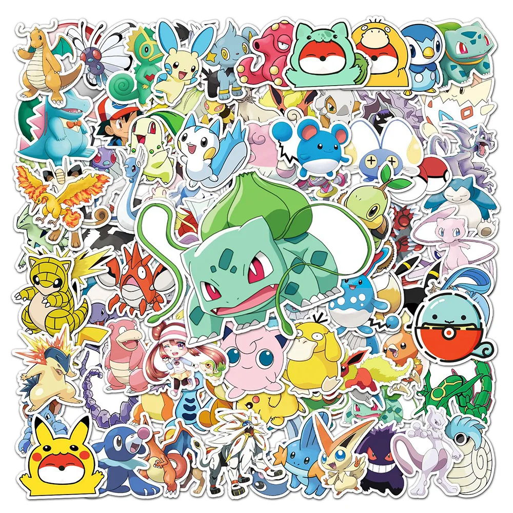 10/30/50/100pcs Anime Pokemon Cartoon Stickers Cute Bulbasaur Pikachu Sticker Phone Water Bottle Luggage Kawaii Graffiti Decals