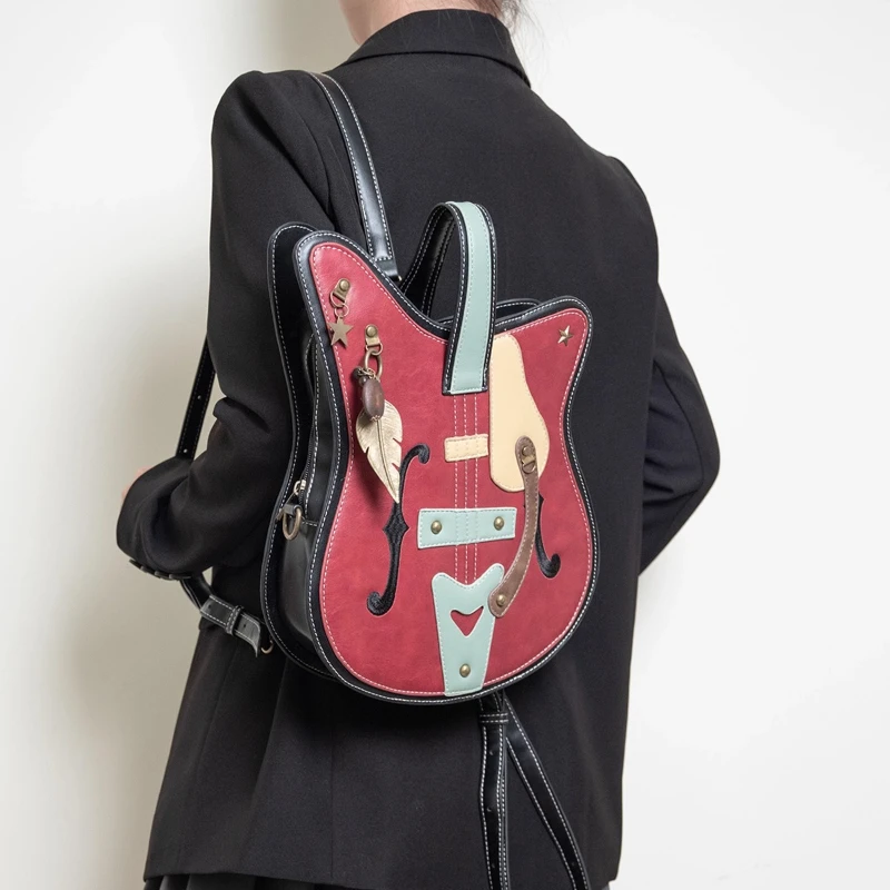 

Patchwork Contrast Color Guitar Bag Y2k Aesthetic Streetwear Vintage Backpacks New Harajuku Women Shoulder Crossbody Bags Korean