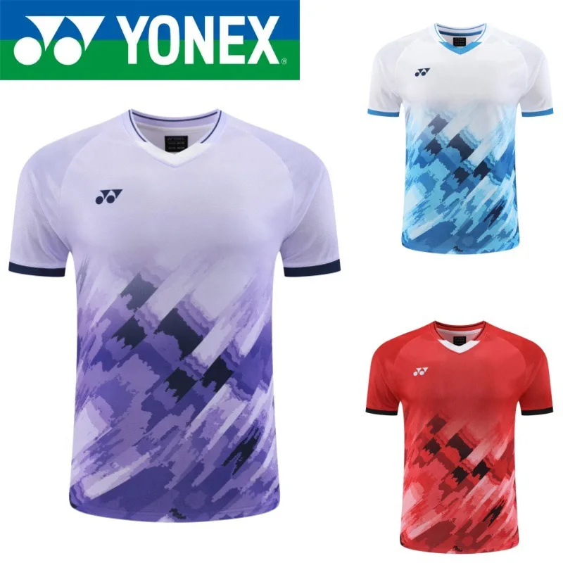 

YONEX 2024 New Badminton Competition Uniforms Men's and Women's Fly-sleeved Tops Quick-drying Breathable Short-sleeved T-shirts