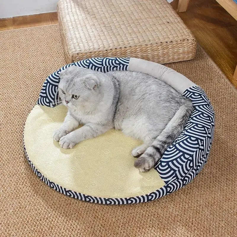 Cat Nest Summer Linen Mat Mat Cooling Summer Kennel Cat Nest Rattan Mat Round Cool Nest Cool Bed