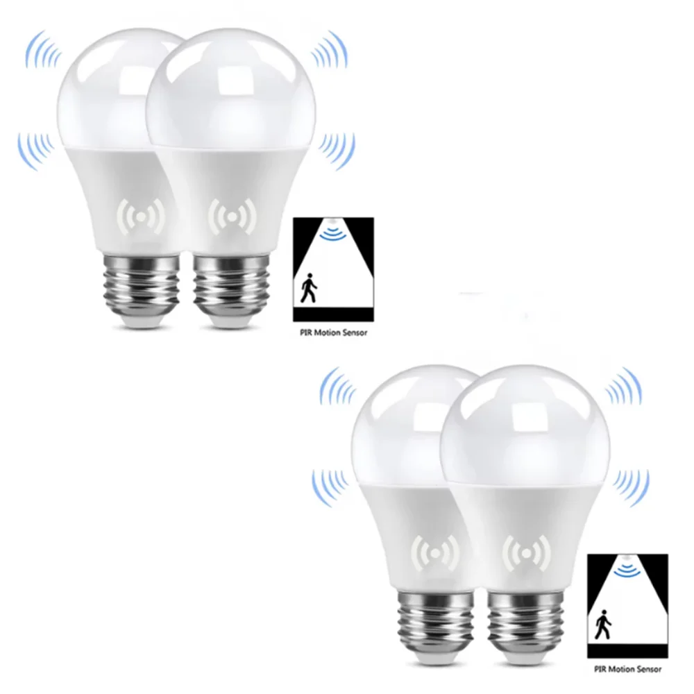 4pcs Microwave Radar Detection LED Light Bulb 220V E27 Radar Motion Induction Lamp Built-in Radar/Light Sensors For Home  Stairs