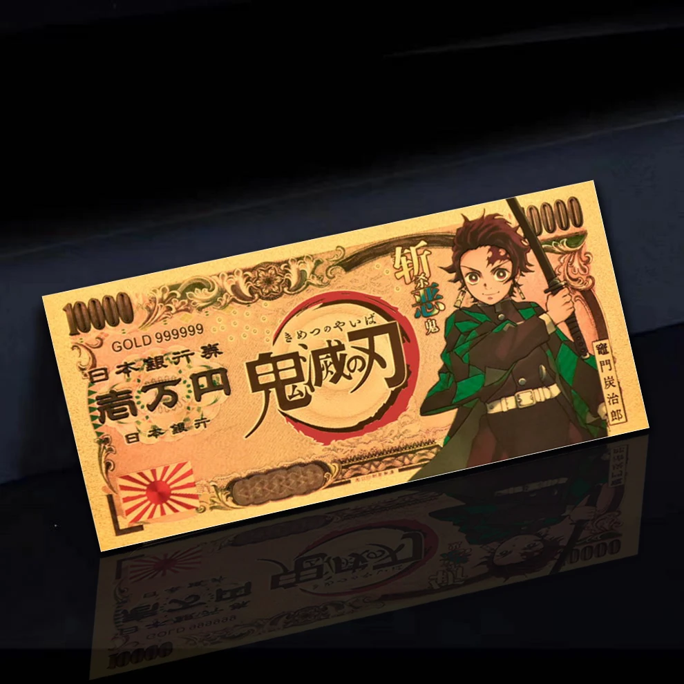 

2023 Hot Sale Japan Anime Gold Foil Commemorative Banknotes Demon Slayer 24k Gold Banknote Art Collectible for Christmas Gifts