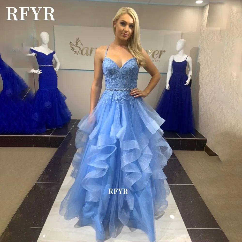 RFYR Fluffy Evening Gowns Lace Prom Dress Multilayers A Line Princess Gown Applique Party Gown فساتين مناسبة رسمية Customized
