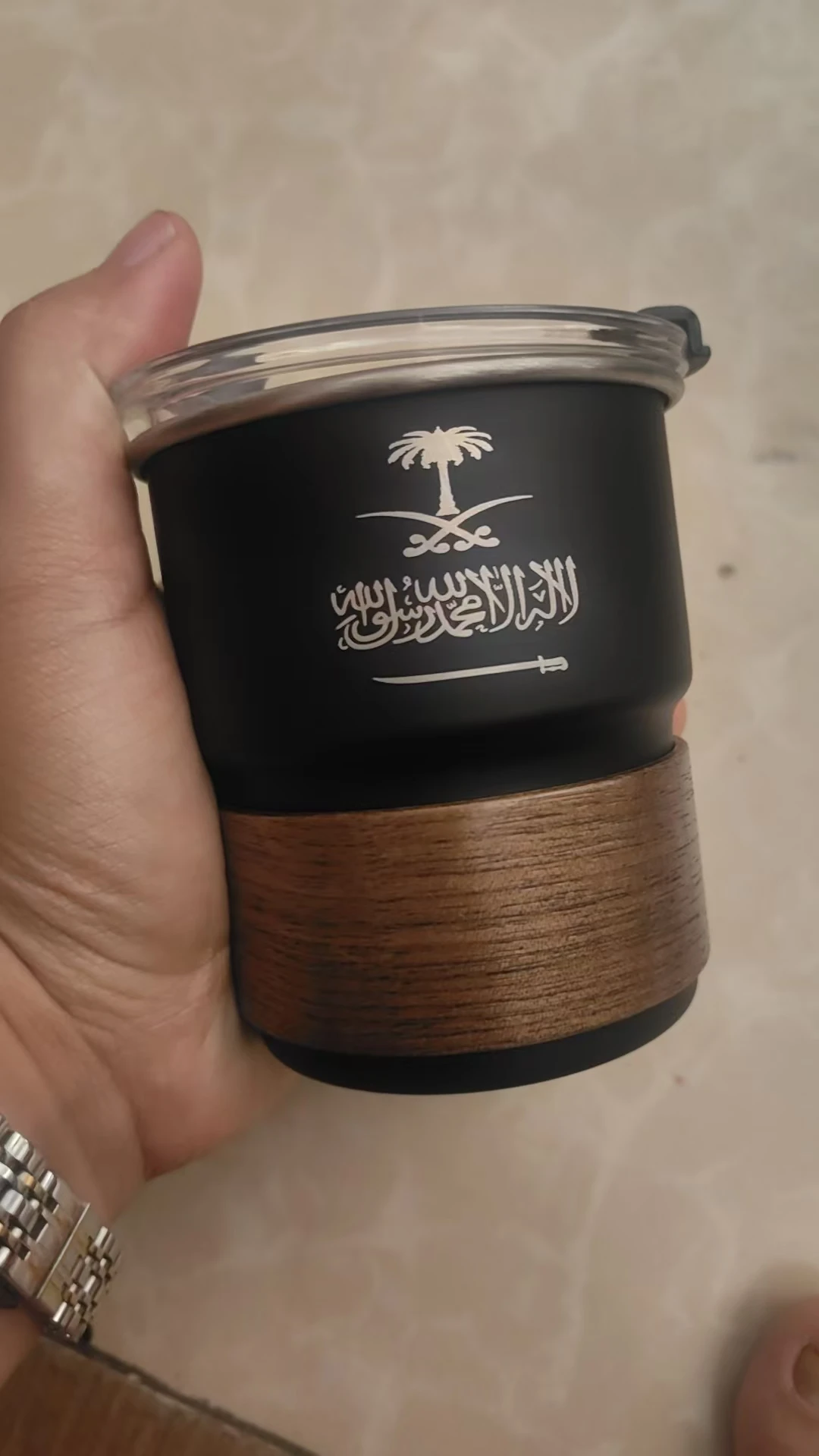 Custom Saudi Arabia Flag Logo Stainless Steel Cup Portable Beer Mug with Lid Wood 300ml Outdoor Camping Coffee Mug