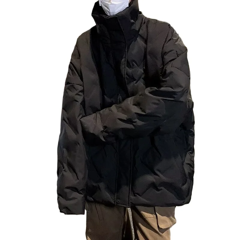 

Trendy Winter Thickened Leisure Plaid Cotton Jacket Warm High Street Stand Collar Couple Outerwear Polyester Long Sleeve Zipper