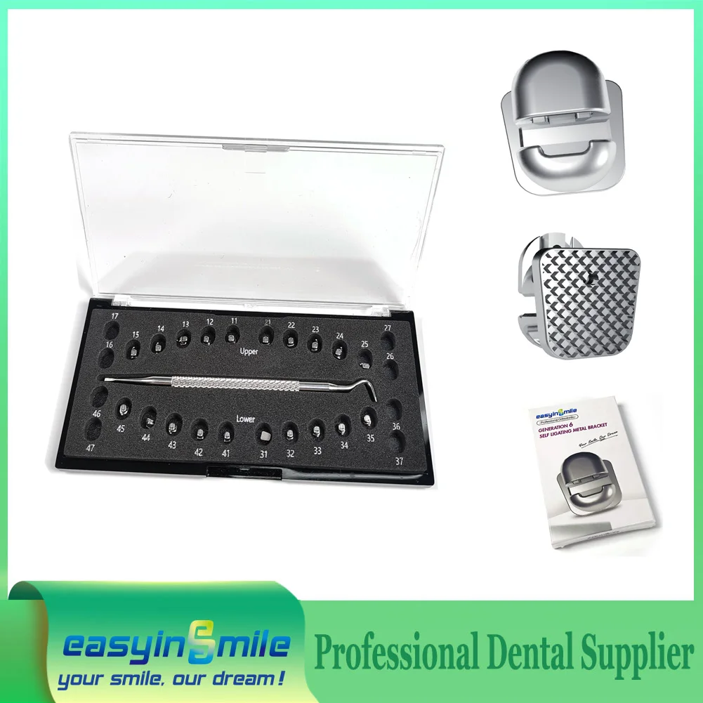 10packs EASYINSMILE Orthodontic Material for Mini Braces Brackets Self  Metal Ligating  Roth/MBT 345 018/022