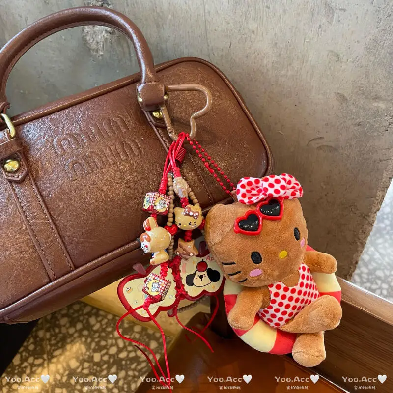 Hellokitty pluche telefoonketting Kawaii zwart leer roze Polka Dot Kt pop hanger auto hanger student rugzak sleutelhanger cadeau