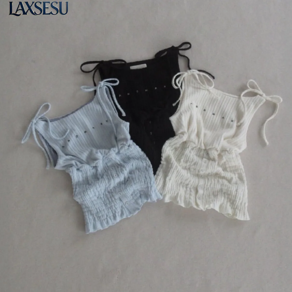 2026 Summer New Japan Style Sweet Girl's Tank Top with Bow Tie Elastic Comfortable and Versatile T-shirt Fashion Casual Vest