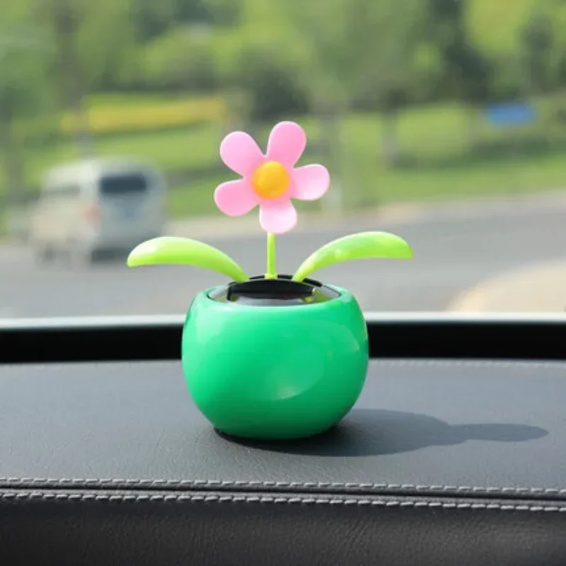 Creative cute solar-powered bobblehead flower car interior ornament sunflower car decoration for girls