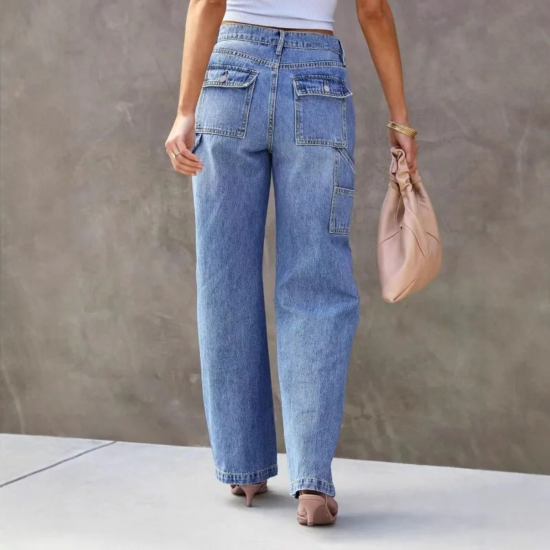 Women's Light Blue Wide Leg Straight-Leg Jeans - Stylish and Comfortable Denim Pants for Effortless Fashion Europe and America