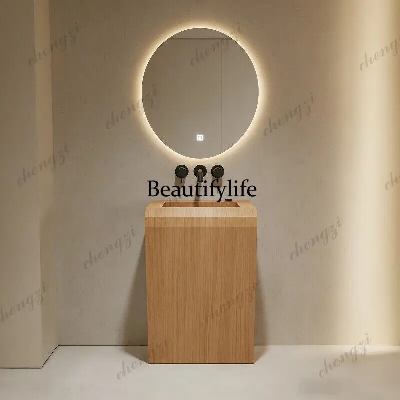 Wood grain rock slab column glass transparent villa outdoor courtyard wash basin wash face pool