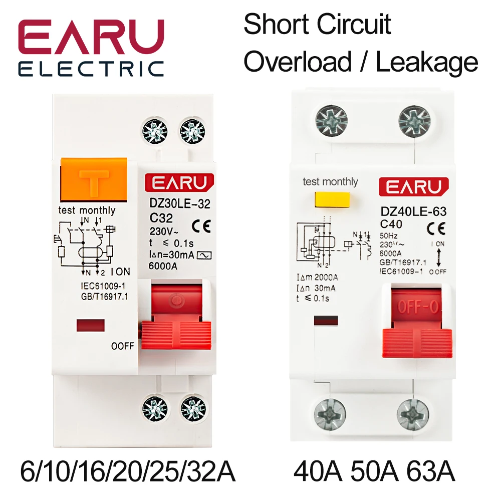 

DZ30L DZ40LE EPNL DPNL 230V 1P+N Residual Current Circuit Breaker With Over And Short Current Leakage Protection RCBO MCB 6-63A