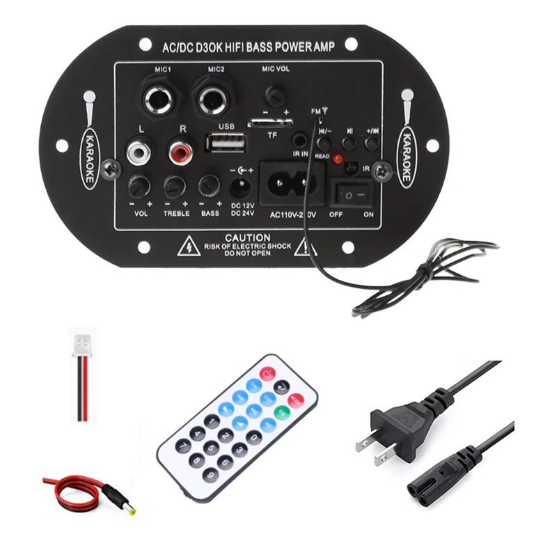 12V 24V Bluetooth Versterker Board 30-120W Hifi Dual Microfoon Interface Auto Subwoofer Versterker Module (Us Plug)