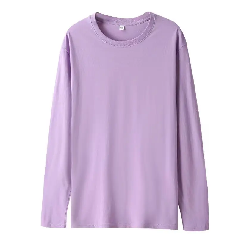 Solid colour cotton long-sleeved T-shirt men loose casual hoodie spring and autumn bottoming shirt round neck