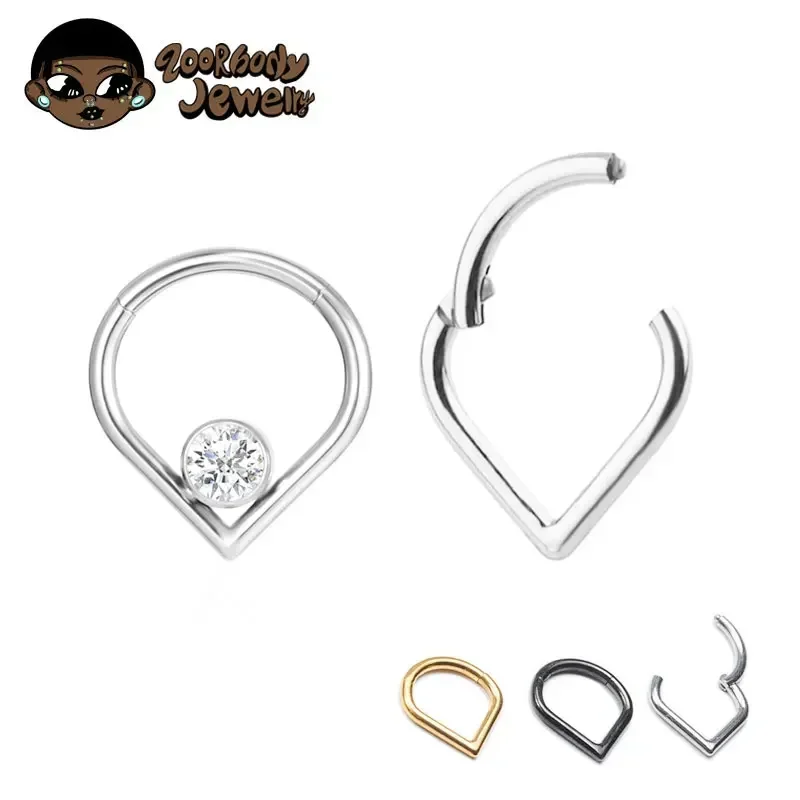 F136 Titanium Hinged Tear Drop Segment Ring Septum Nose Clicker Piercing Cz Lip Labret Ear Tragus Cartilage Daith Helix Earring