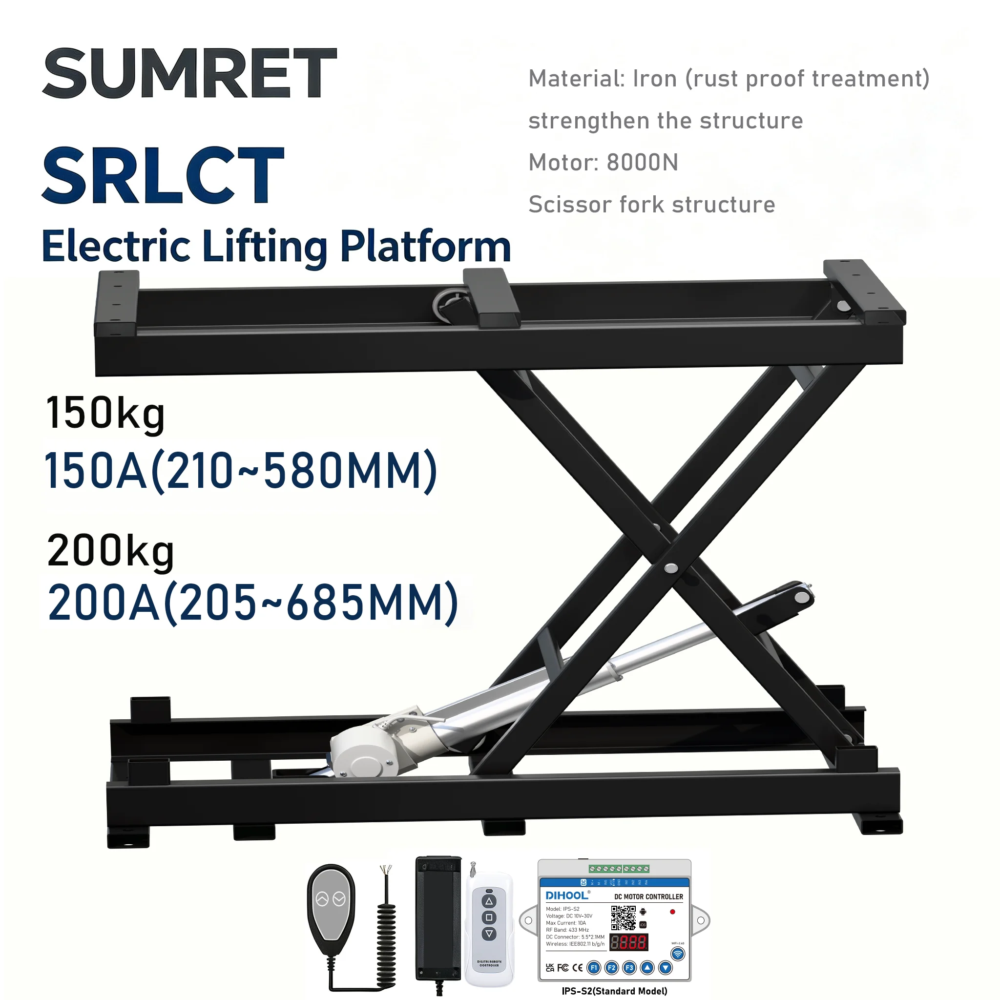 Electric Scissor Lifting Platform 200kg/150kg Load Capacity with Control System And Power Supply for Home Improvement