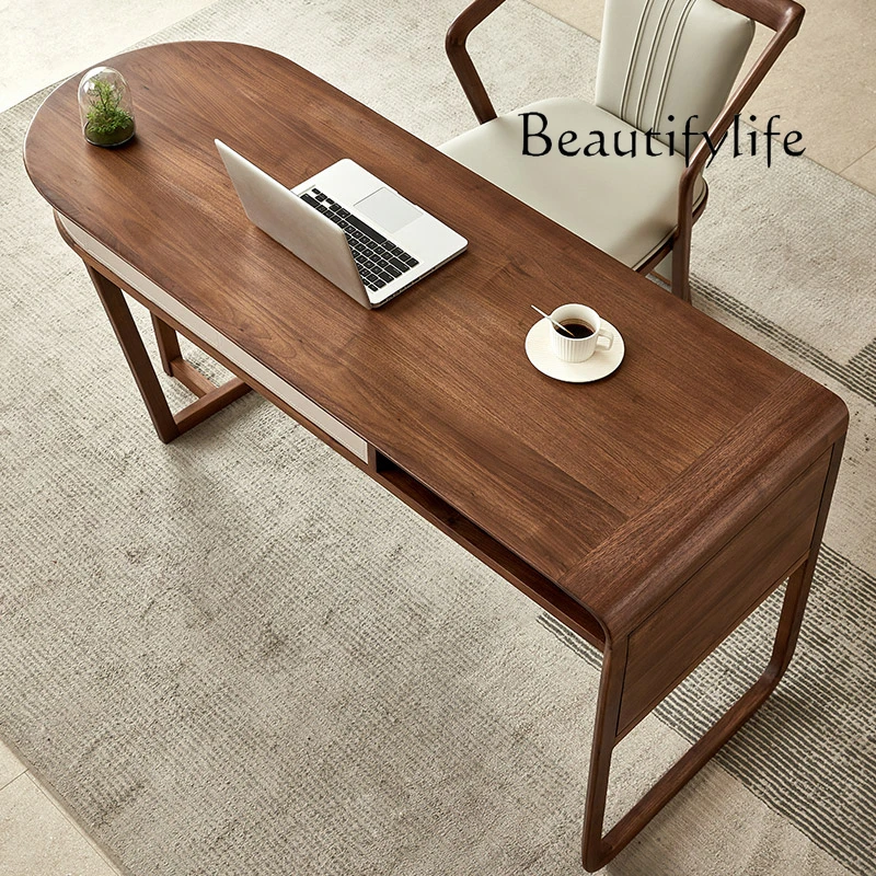 مكتب من الخشب الصلب من خشب الجوز الأسود في أمريكا الشمالية، مكتب كتابة مخصص للدراسة المنزلية من الجلد الإيطالي #6