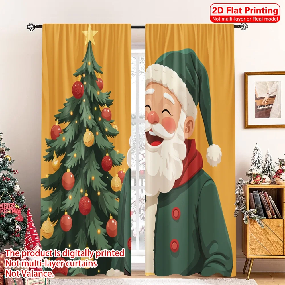 

2pcs 2D flat printing Merry Christmas Popular Drapes Santa Claus Christmas Tree Decorations Polyester Without Electricity