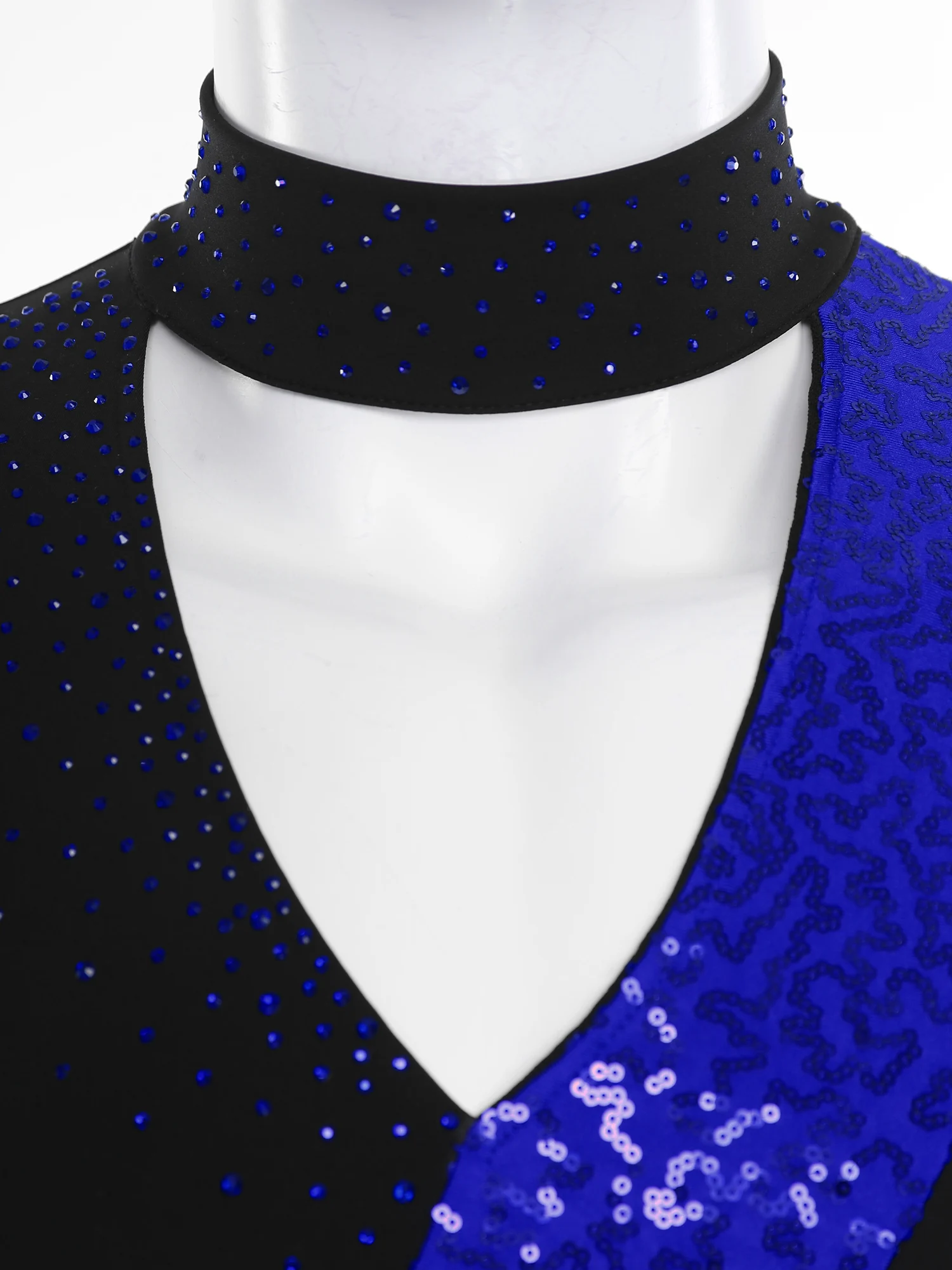 Mens Tango Ballo latino Body Paillettes lucide Manica lunga Body Tuta Balletto Ginnastica Pattinaggio di figura Costume da prestazione