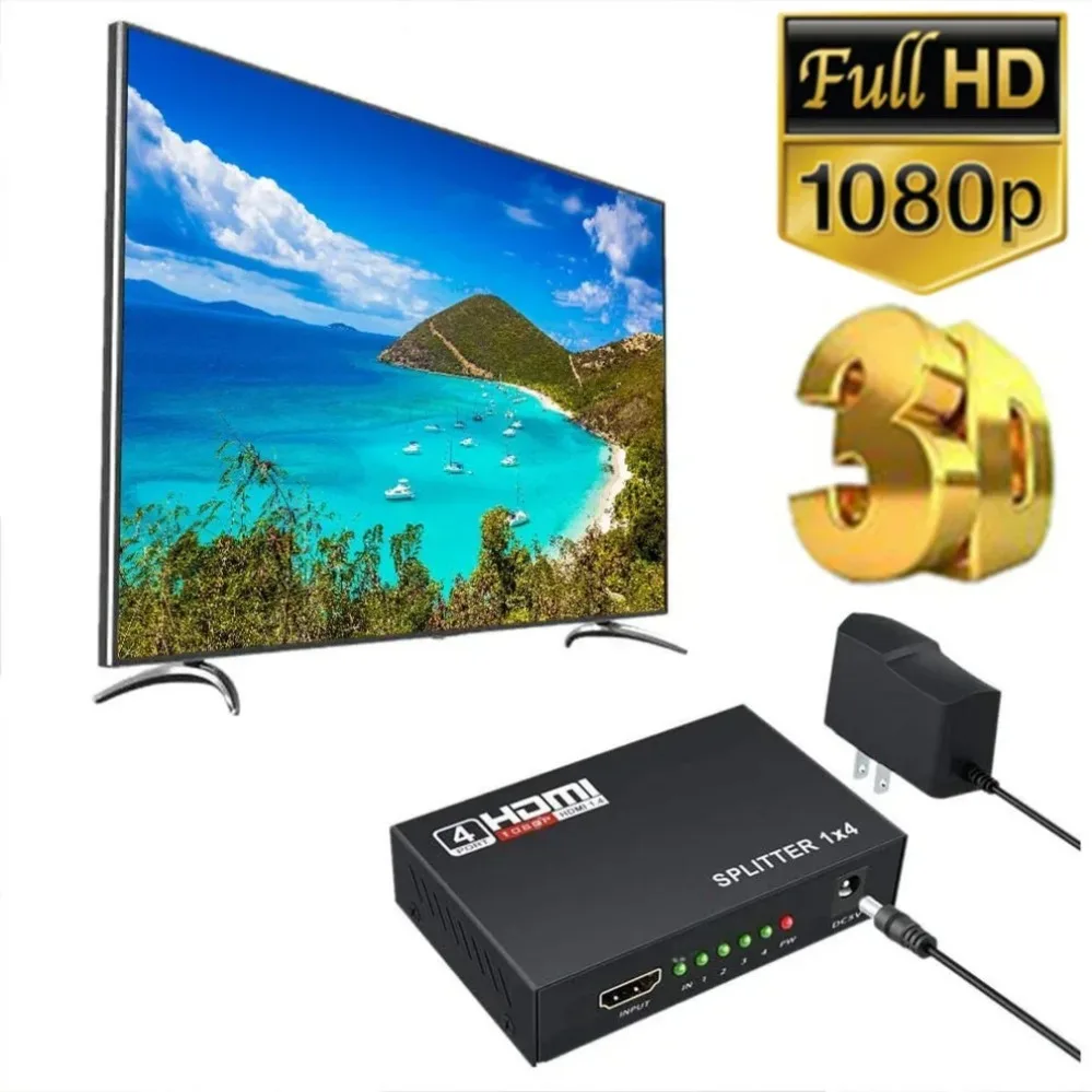 HDMI Splitter 1 in 4 Out HDMI Video Splitter Full HD 1080P Duplicate Screen Monitor HDMI Switch for PC PS3/4 HDTV Projector view 6