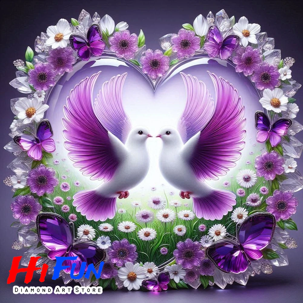 

Romantic White Dove Diamond Painting Full Drill Birds of The Garden Decoration for Bedroom or Living Room Rhinestone Pictures