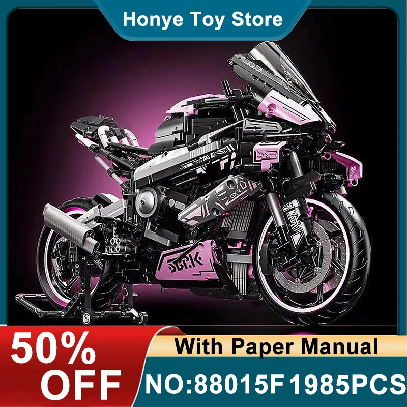 New MOC 88015F Highly Difficult Technical Super Motorcycle Model Building Blocks Bricks Puzzle DIY Toys Chrismas Gifts For Kids