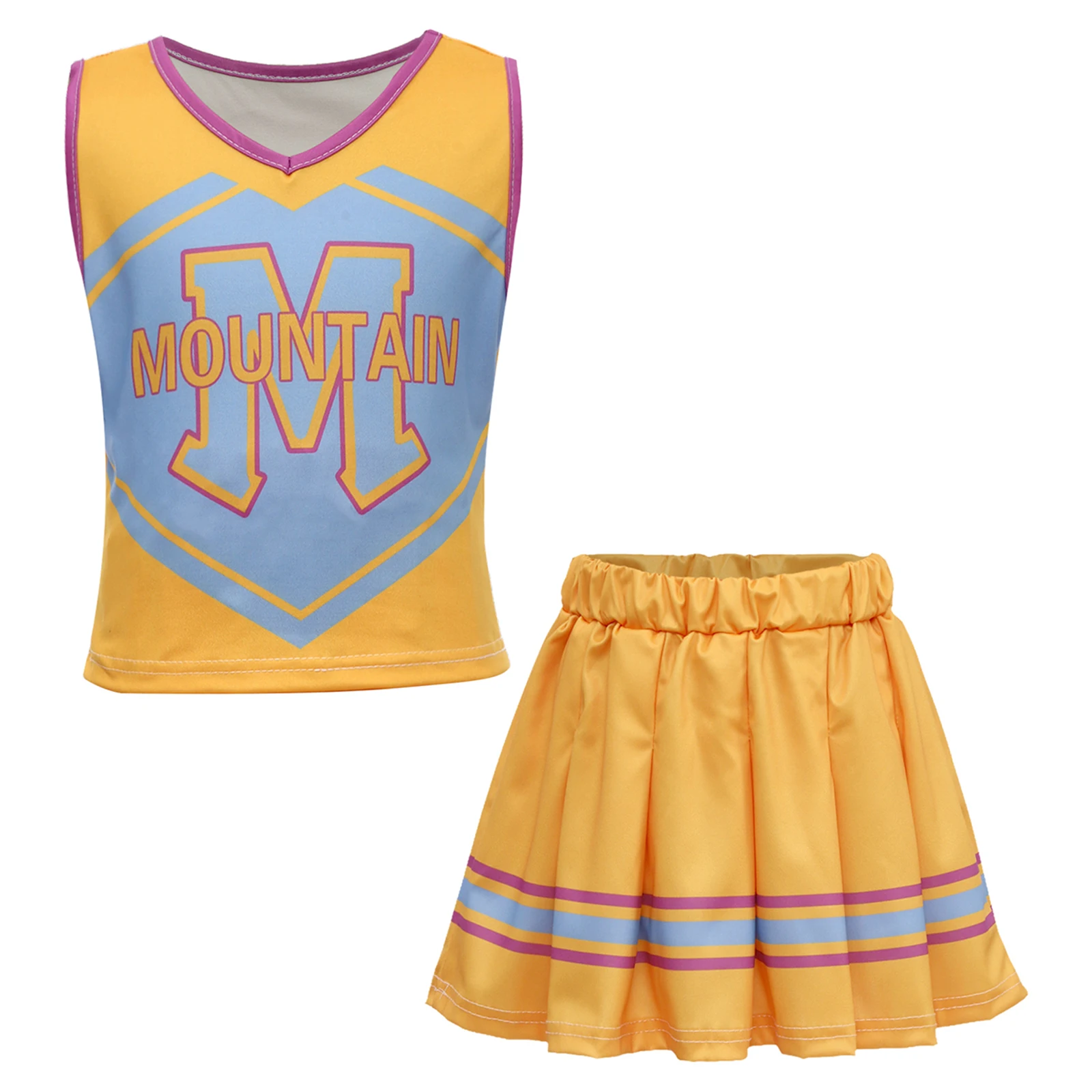 أزياء زعيم التشجيع للأطفال البنات ملابس تنكرية للفيلم بدون أكمام مطبوعة بحروف مع تنورة لعرض المدرسة والرقص التشجيع