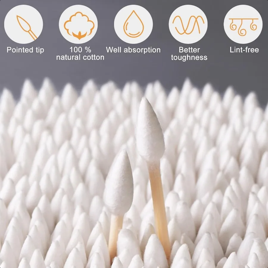 500 Count Pointed Tip Cotton Swabs Double Precision Tips with Bamboo Sticks Pointy Cotton Swabs for Makeup Nail Polish Touchups
