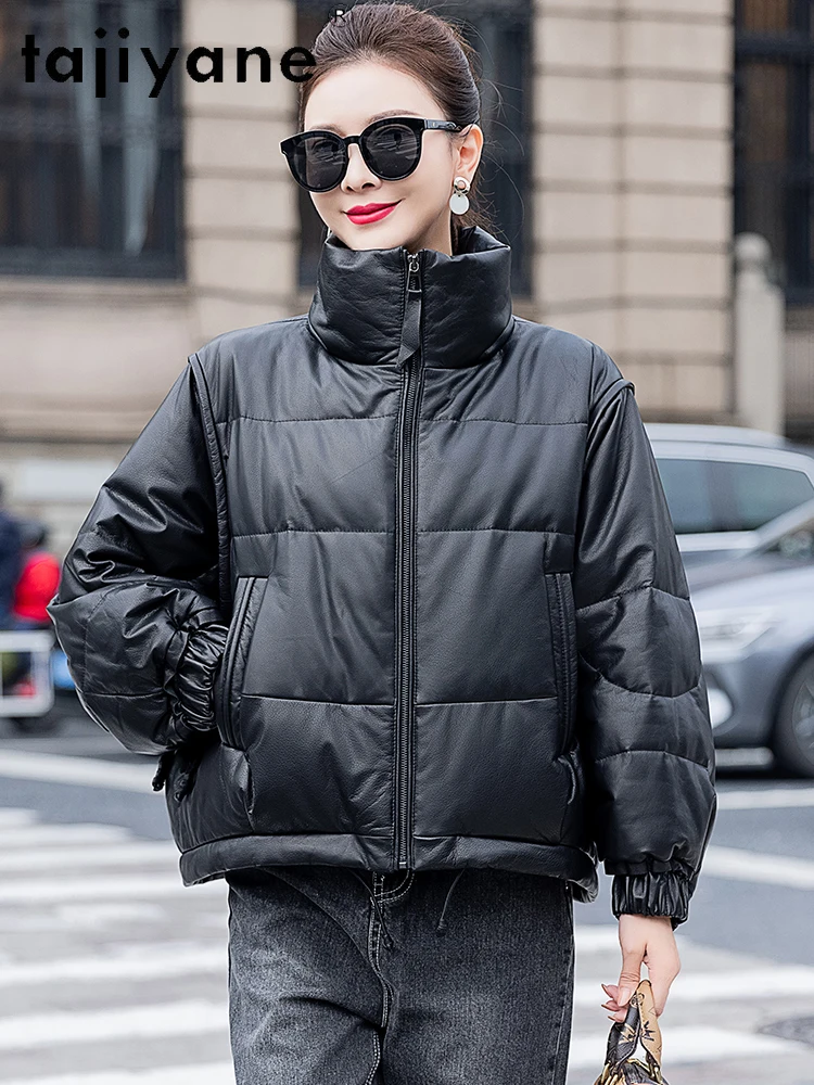 TAJIYANE 100% pelle bovina piumino d'oca colletto alla coreana corto piumino in vera pelle donna capispalla invernale abbigliamento donna 2025
