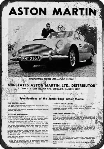 1966 James Bond aston Martin Vintage look reproduction metal sign 8 x 12