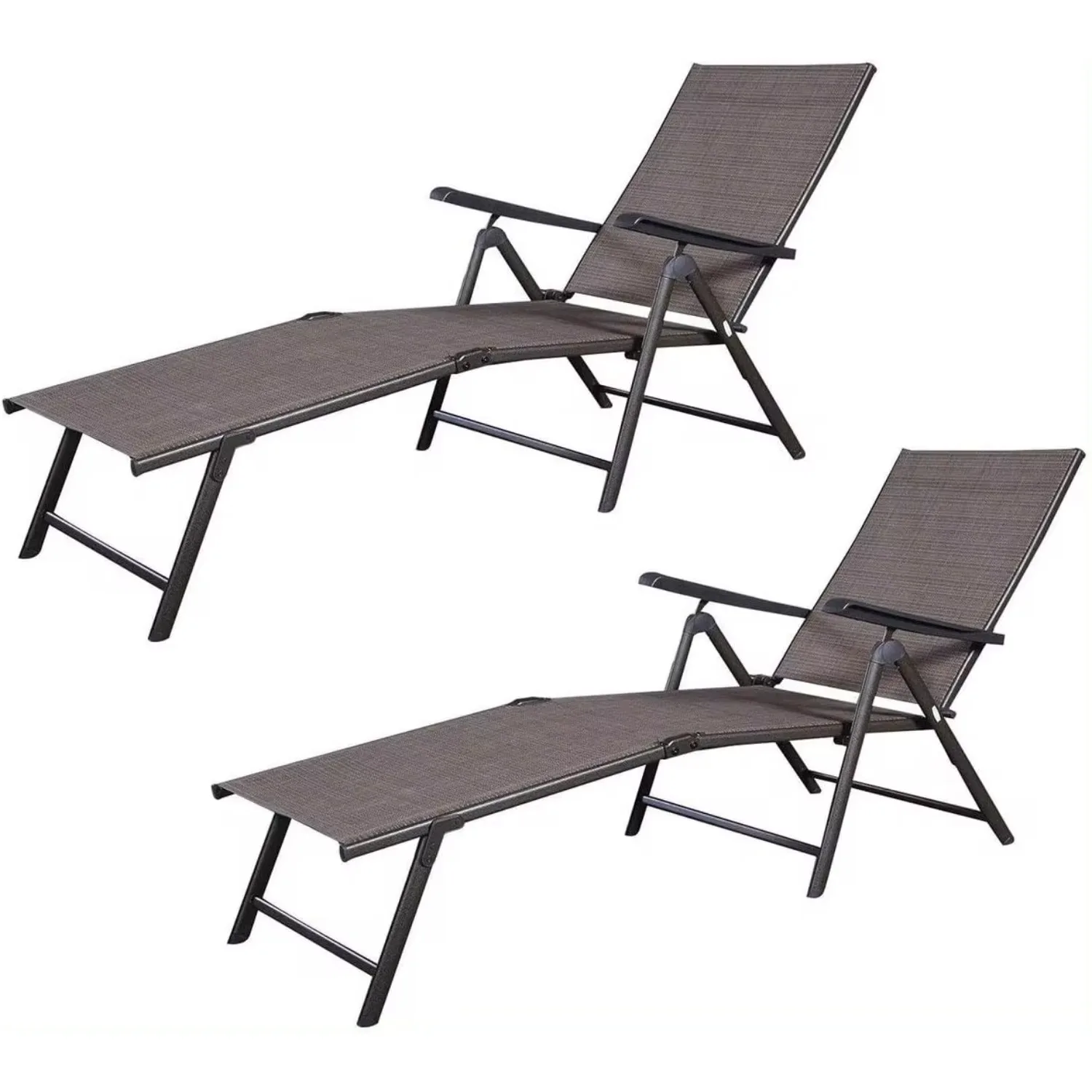 Set of 2 Patio Adjustable Chaise, 5 Back & 2 Leg Positions Adjustable Textiline Outdoor Reclining Lounger Chairs