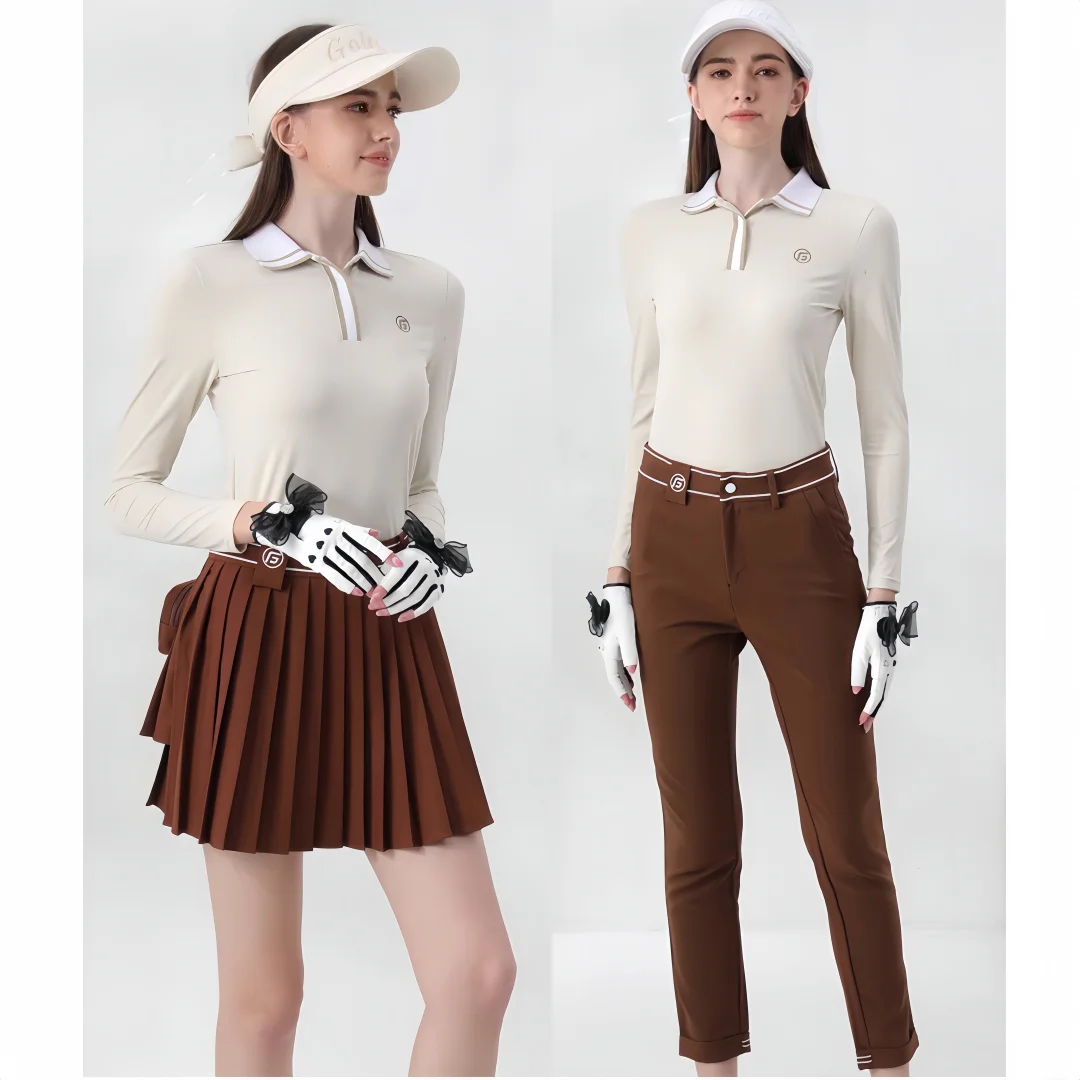 Spring and Autumn New Authentic Golf Women's Long Sleeve Sports Skirt, Tennis Yoga Folding Skirt, Golf Set Pants