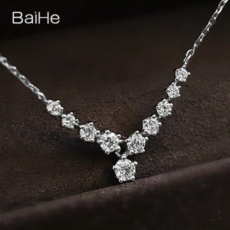 

BAIHE Solid 18K White Gold H/SI Natural Diamond Necklace Women Trendy Fine Jewelry Making Collar collier κολιέ με διαμάντια