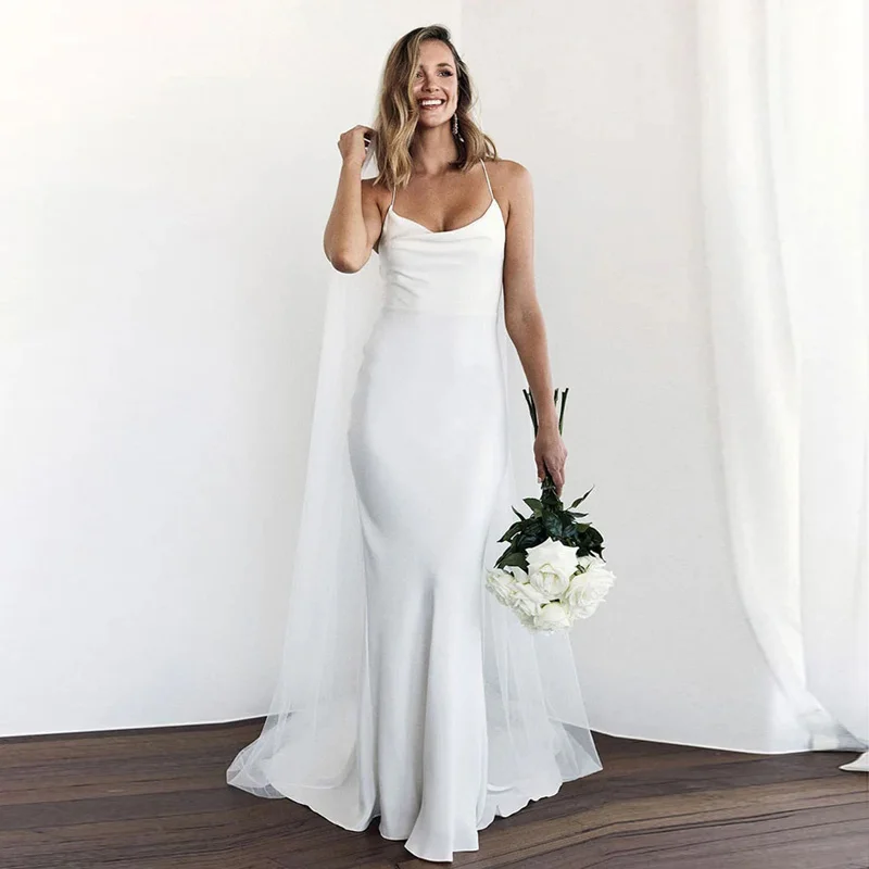 

Sexy Backless Wedding Dresses 2022 Spaghetti Straps Chiffon Mermaid Beach Bridal Gowns Boho Bride Dress Vestidos De Noiva