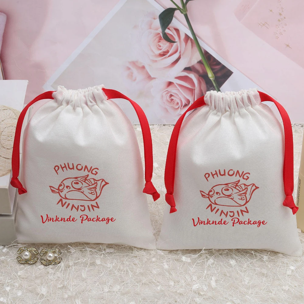 

High Quality Small Digital Printing Brush Perfume Jewelry Storage Cotton Drawstring Bag Custom Reusable Gift Sachet Muslin Pouch
