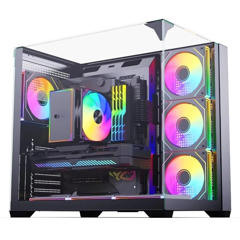 CS015PRO 3 الجانب الزجاج 7 مراوح ATX PC حالة اللوحة الأم الباعثة للضوء دعم 5 فولت 3Pin ARGB سطح المكتب ATX اللوحة الأم